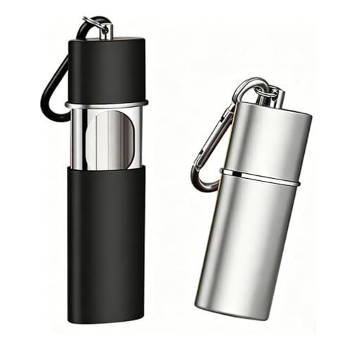 2pcs Portable Ashtrays for Cigarettes Fireproof Metal Smell Proof Travel Outdoor Pocket Ashtray with Keychain (Black & Silver)