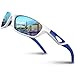 RIVBOS Polarized Sports Sunglasses Driving Sun Glasses for Men Women Tr 90 Unbreakable Frame for Cycling Baseball Running Rb831 (White&Blue Mirror Lens)