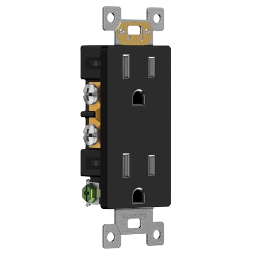Image of ENERLITES 40 Pack Black Decorator Receptacle, Standard Electrical Wall Outlet, 15A 125V, Self-Grounding, 2-Pole, 3-Wire, 5-15R, UL Listed, 61502-TR-BK, Tamper Resistant