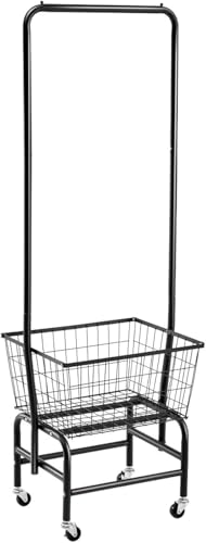 ALIMORDEN Laundry Cart with Clothes Rack, Rolling Laundry Butler with Wire Storage Rack，Black
