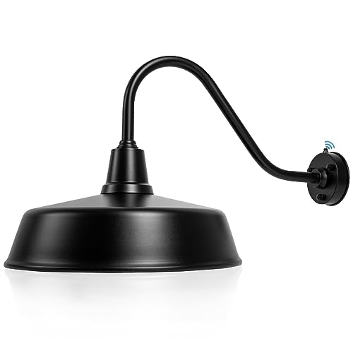 Image of 24 inch Barn Lights Outdoor Gooseneck Lighting, Dusk to Dawn Black Exterior Barn Lights, Farmhouse Wall Lighting Fixtures with Sensor for Porch Garage (1, 24 inch Diameter)