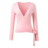 Haut Court Cache cœur Femme Manches Longues, col V Profond, Coupe ajustée Sexy Chic, Top Tendance idéal Danse, Yoga, Fitness, Sport, Streetwear et Loisirs Quotidiens