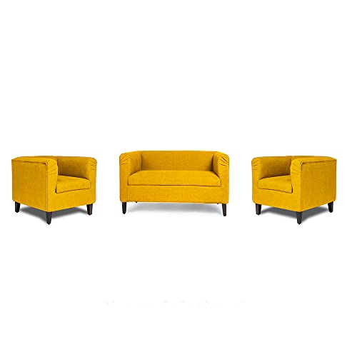 Image of Wakefit Sofa Set | 3 Year Warranty | Sofa 4 Seater, 4 Seater Sofa for Living Room, Wooden Sofa Set, Sofa Set 2+1+1 Seater - Miami(Tahoe : Chrome Yellow)