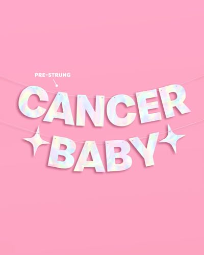Image of xo, Fetti Cancer Baby Birthday Party Iridescent Foil Banner - 5 Ft. | Zodiac Cancer, Horoscope, Astrology Bday Party Decorations Gift