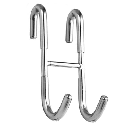 FUANA Porte-serviettes de douche en acier inoxydable pour porte, porte en forme de S, crochet de porte, peignoir et raclette, sans perçage, 12 x 5 cm, argenté