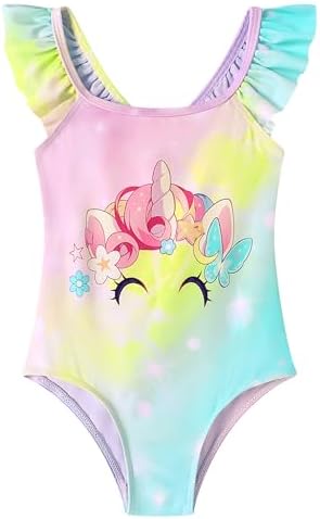 Toddler Girls Bathing Suit One Piece Ruffle Strap Cute Swimsuits ...