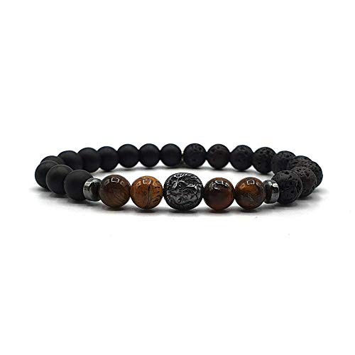 KARDINAL WEIST león ojo de tigre - ónix - lava pulsera, cuentas de piedras preciosas, joyas para hombre, animal de poder - protección - valentía (L) Cover