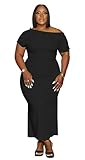 YeGine Women Plus Size Bodycon Long Dress Off Shoulder Sexy Slim Elegant Dresses Black 1XL