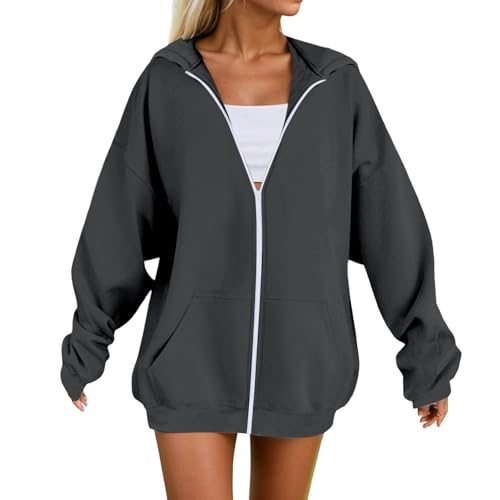 Image of Generisch Ladies Soft Comfortable Loose Fit Fleece Hoodie Long Sleeve Winter Warmth Great for Relaxing, darkgray, S