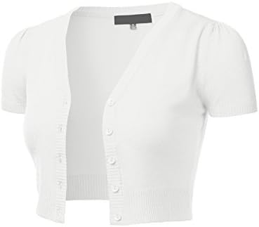 FLORIA Womens Button Down Short Sleeve Cropped Bolero Cardigan Sweater White S