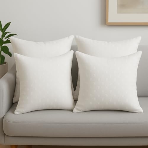 Image of Orchid Cushion Inserts for Sofa 20x20 Inch Pack of 4, Microfiber Filled Soft Square Cushions for Couch, Chair, Bed & Decorative Covers, Fluffy Support Pillow Pads, White