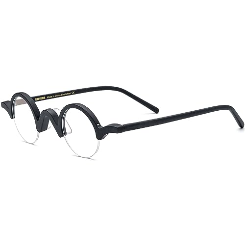 Image of HEPIDEM Matte Multicolor Acetate Glasses Frame Women,Semi Rimless Round Optical Eyeglasses