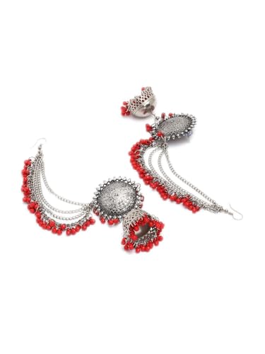 Pendientes Kundan rojos y tika de latón DMZ-889 estilo tradicional talla S