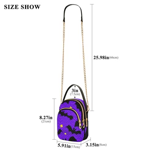 Halloween Black Bats Purple Shoulder Handbag Women Print Cell Phone Purse Chain Strap Quilted Crossbody Clutch Zipper Tote3