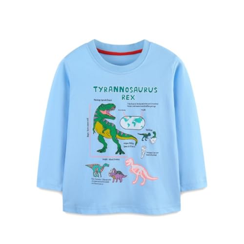 Toddler Baby Boys Casual Long Sleeve Crewneck Dinosaur Excavator T-Shirt Cotton Basic Tops Shirt Clothes 2-7Years