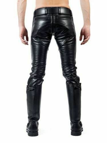 Mount Helicon Men's Thick Cowhide Leather Pants Trouser Jeans BLUF Gay Stripes Padded Rear Zip Bikers All Season Double Zip3