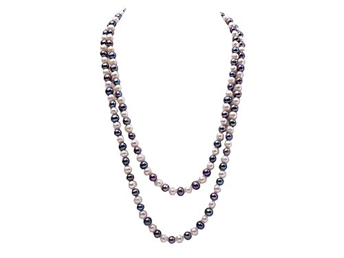 JYX 6-7mm collier de perles d'eau douce rondes blanches et noires