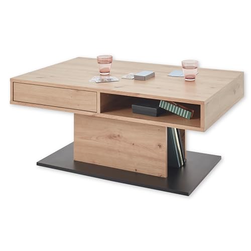 Stella Trading Activo 2 Couchtisch in Artisan Eiche Optik, Schwarz - Moderner Sofatisch mit Ablage und Schubladen für Ihr Wohnzimmer - 100 x 45 x 60 cm (B/H/T)