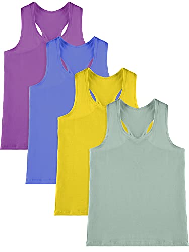 Image of SATINIOR 4 Pieces Girls Dance Tank Tops Racerback Crop Tops Sleeveless Dance Clothes for Girls Gymnastics