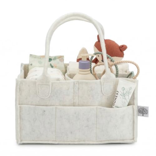 Image of Parker Baby Co. Felt Diaper Caddy Organizer - Regular, White | Portable nursery storage bin sorts diapers, wipes, bottles & baby essentials for home/car. Soft felt, foldable design 13x9x7"