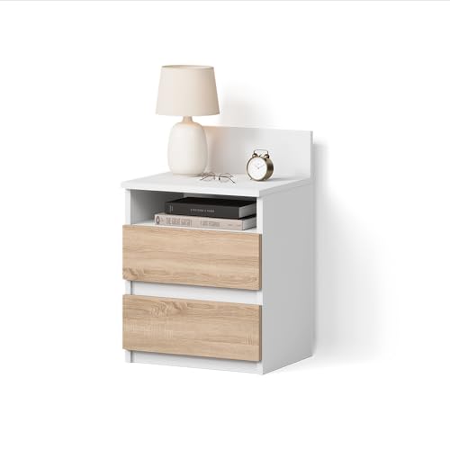 Livinity Mesilla de Noche Roya, Blanco/Sonoma, 39.6 x 59.1 cm con 2 cajones