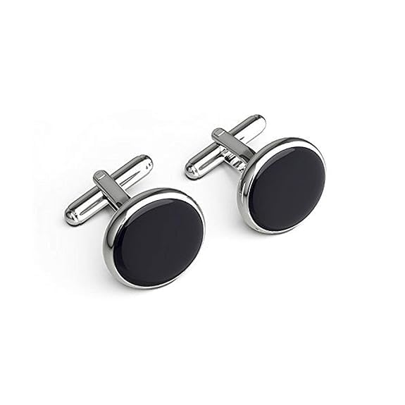 AZRMOH 1 Pair Men’s Silver Black Round Cufflinks | Wedding Party Buttons Cufflinks Set | Birthday Anniversary Gift | Plain Cuff Links For Formal Shirt, Suit,Blazer | Simple And Classic Sleeve Link |