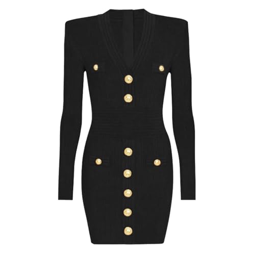 Robe pull en tricot de qualité supérieure fine maille côtelée à boutons Kelsiop