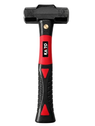 Image of KAITO Sledge Hammer with Fiber Handle | Heavy Duty Forged Steel Head | Anti-Slip Shockproof Grip | Professional Hammer for Construction, Demolition & Carpentry Work (1, 1 LB) 700 Grm | Red & Black
