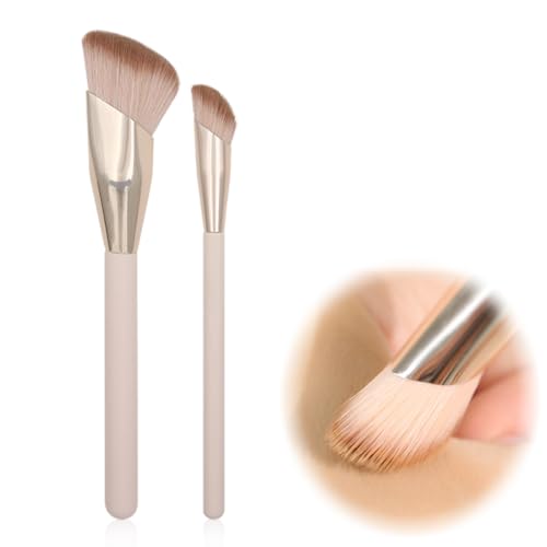 DWFEYOI Juego de brochas de maquillaje de 2 piezas,brocha para base, brocha para corrector, pelo sintético suave y denso, mezcla, contorno, crema líquida, pulido, corrector