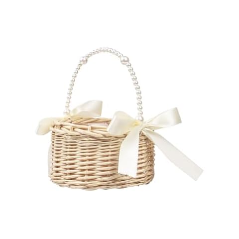 Handwoven Wicker Flower Girl Basket with Bow Cover
