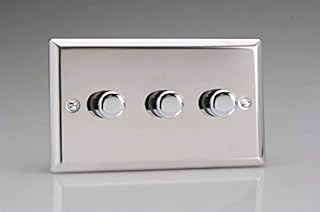 Varilight JCDP303 Classic V-Pro Mirror Chrome 3 Gang Trailing Edge LED Dimmer Switch 1 or 2 Way,91x150x47mm