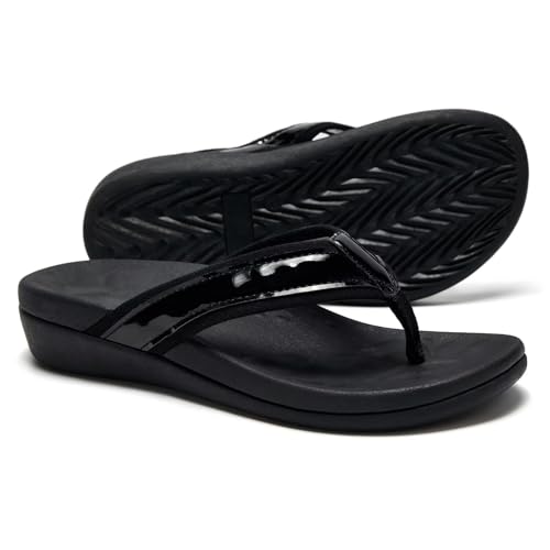 Women Diabetic Orthopeic Relief Flip Flops, Comfort Plantar Fasciitis Sandals for Heel Pain, Soft Walking Thong Shoes with Arch Support black size 6