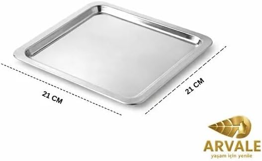 ARVALE 6 Adet Lüx Kare Paslanmaz Çelik Sunum Tepsini 21x21cm Kahve Servis Sunum Tepsisi & Tabağı (Gümüş)
