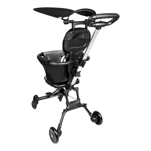 Poussette Canne Compacte -Pliable, Position Allongée, Poussette Compacte, Inclinable d’une main, Grand panier de rangement (Noir - B)