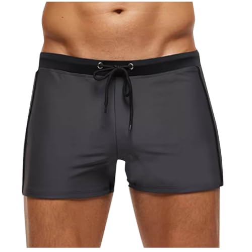 Mens Lightweight Swim Trunks Patchwork Plain Swimwear Quick Dry Bathing Suit Elastic Waist Drawstring Swimming Shorts