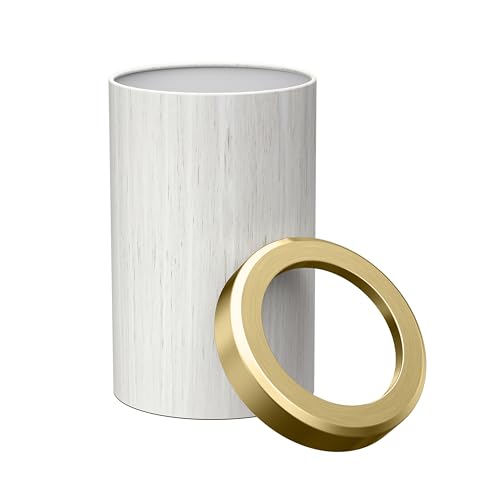 Image of Gatco Small Bathroom Trash Can with Lid, Round 3 Gallon Wastebasket, Under Sink, White Oak with Brushed Brass, for Bathroom, Bedroom, Office (1932B)