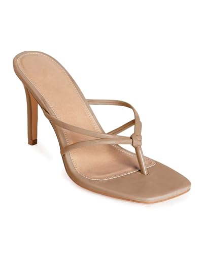 Image of Coutgo Womens Heeled Sandals Strappy Square Toe Flip Flops Fashion Thong Slip on Stiletto Sandals
