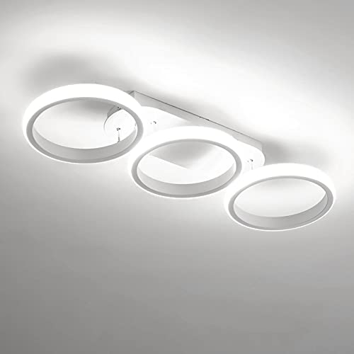 Lámpara LED de techo, 3 círculos, sencillo, moda, blanco, plafón, para cocina, balcón, balcón, lámpara de salón, diseño de luz blanca fría, 30 W (luz blanca fría) Cover