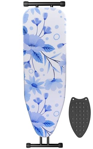 Bumkimue Tabla de planchar, compacta y ahorra espacio, área de planchado extra ancha con cubierta acolchada extra gruesa y resistente, estructura estable, fácil de plegar, altura ajustable