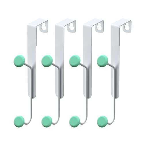 APLOP Over The Door Hooks, Door Hanger Hook for Hanging Hats, Coats, Towels, and Robes, 4-Pack Door Hooks - White and Green