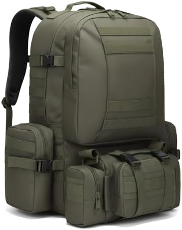 Military Tactical Backpack for Men 60L Waterproof Bug Out Bag Survival Rucksack Go Bag Emergency Molle System Army 3 Day Assault Pack for Hiking Hunting Camping Green