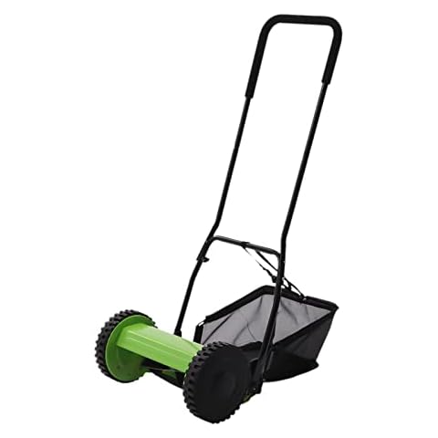 TuBaSaki 12-Inch 5-Blade Push Reel Lawn Mower with 23L Collection Bag, Manual Push Reel Lawn Mower Push Lawn Sweeper Cover