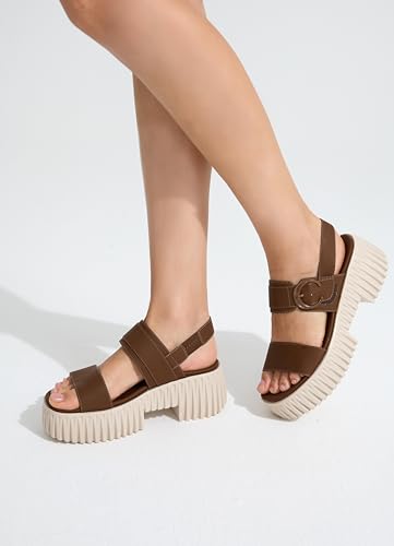 Image of UBFEN Womens Platform Sandals Chunky Wedge Heel Comfortable Arch Support | Lightweight Block Heel, Adjustable Straps, Soft Cushioned Footbed for Dressy, Casual, and Summer Wear