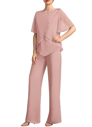Women's 2 Pieces Separates Jumpsuit/Pantsuit Scoop Chiffon Outfits Mother of the Bride Dress With Beading4