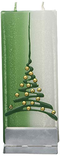 Flatyz Handmade Twin Wick Unscented Thin Flat Candle - Green & White Christmas Tree