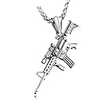 tenghong2021 Hip Pop Stainless Gun Necklace AK47 Military Style Punk Cool Pendant Rifle Jewelry for Men Women- Silver