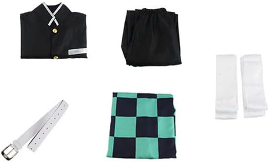 Miniatura 4 de Disfraz unisex para cosplay de Tanjiro para adultos, chaqueta, uniforme con disfraz de Tanjiro, traje con kimono para cosplay de animé (XL, verde)