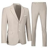 SISAVE Suits for Men 2 Piece Light Champagne Suit Jacket Pants Set Formal Tuxedo Suit for Groomsmen Slim Fit Mens Suit XL