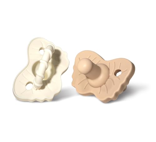 Image of RaZbaby RaZzies Pacifier 2-Pack for Newborns &Infants 0m+ - Natural Nipple Shaped BPA Free Medical Grade Silicone - Nose Contoured Design - Lightweight, & Durable 1 Piece Design - Tan/White
