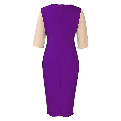 Dress Women Women's Sexy Bodycon Half Sleeve Round Neck Colorblock Slim Fit Work Office Midi Pencil Dress4